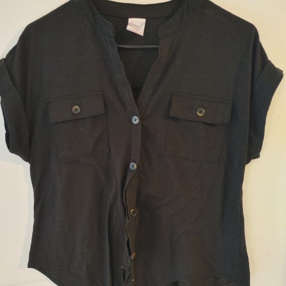 Black Short Sleeve Button Up